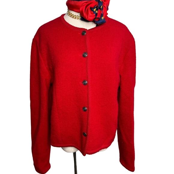 Vintage Talbots 100% boiled wool Celtic button red cardigan sweater size 10 M - Picture 6 of 6